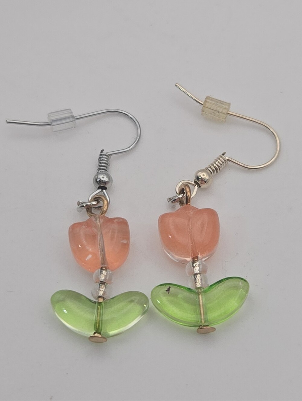Handmade Orange Tulip Flower Dangle Earrings Spring Floral Fish Hook Earrings
